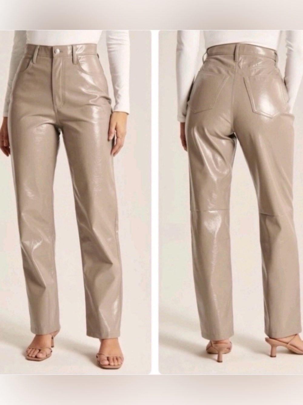 A&F Taupe Vegan Patent Leather The 90s Straight Ultra High-Rise, 8 short